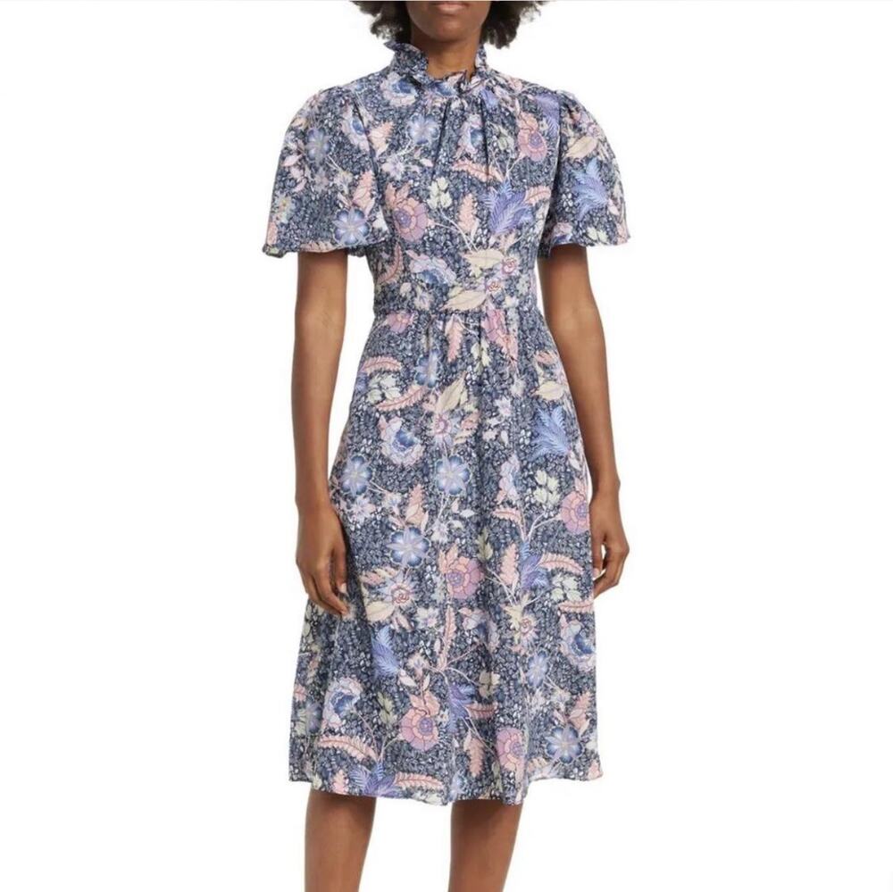 Julia Jordan Mockneck Floral Midi Dress Size 16 Wedding Guest Business Preppy